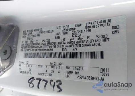 2013 Ford Escape Se из США, поврежденный, VIN 1FMCU9GX2DUD86889